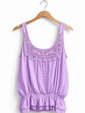 Vintage Simply Irresistible Lilac Crochet Tank Top Boho Stretch M/L Cotton Blend